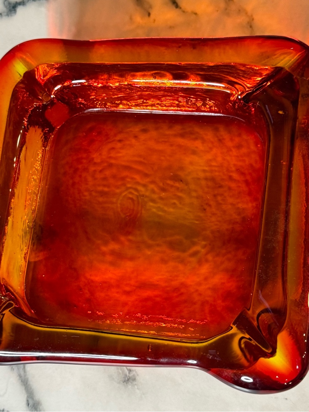 Vintage MCM Viking Glass Square Ashtray Persimmon Orange Amberina 5x5